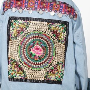 Plus Violet Embroidered Coin Trim Denim Jacket